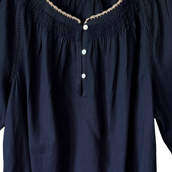 J.Jill Sz Lg Top Pheasant Lightweight Cotton Embroidered 3/4 Sleeve Flowy Summer - Picture 4 of 14